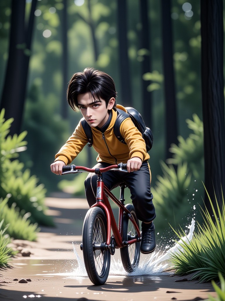 AI Animation - Children's Edition "Flying Over the Mountain Trail · Bicycle Splashing Water" | "Bicycle Splashing Water" image