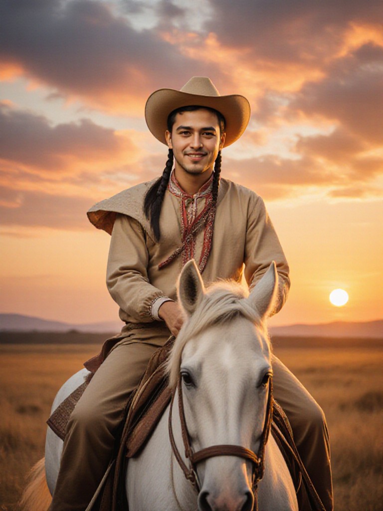 Riding a horse on the grassland. image