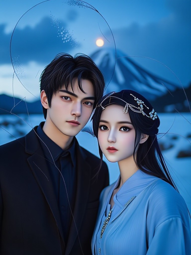 Muslim couple at Mount Fuji(remix) image