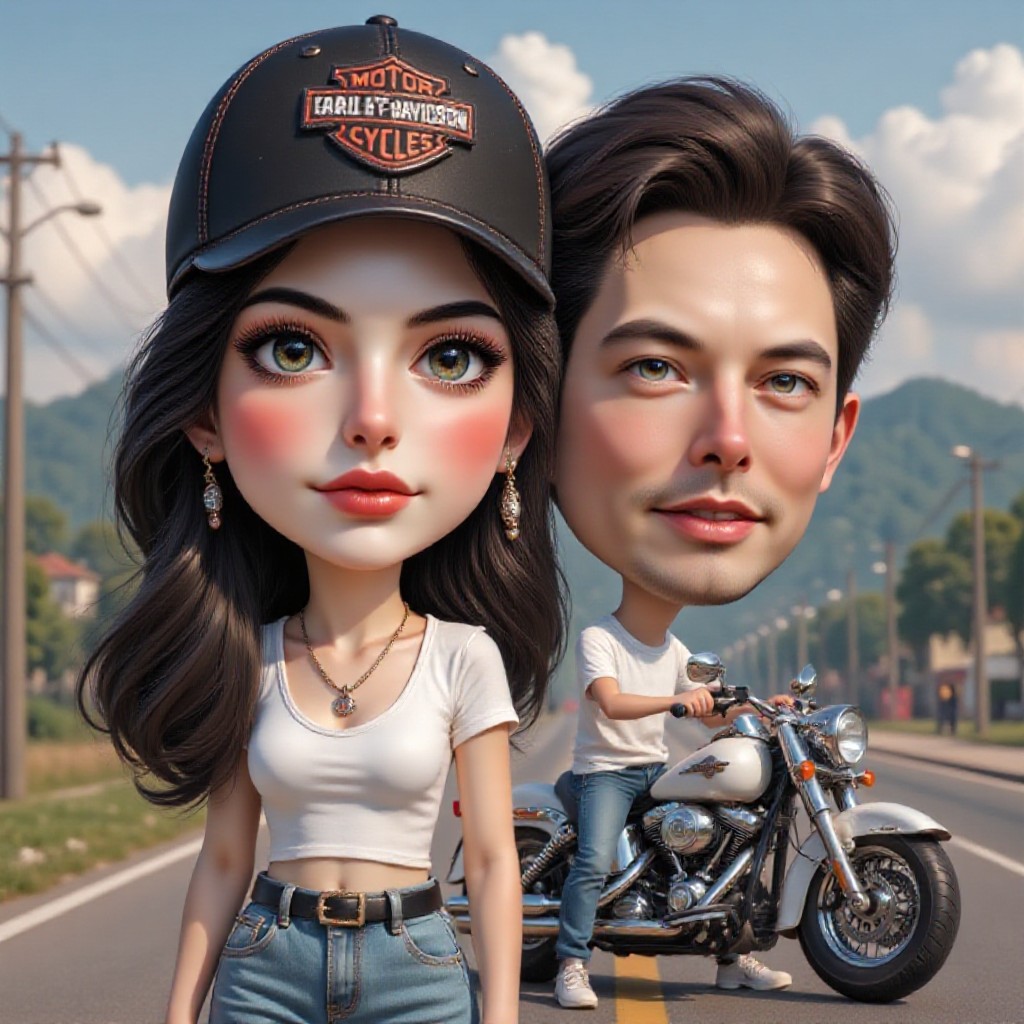 🎨  Harley Couple Photo/Cute Q Edition style illustration image