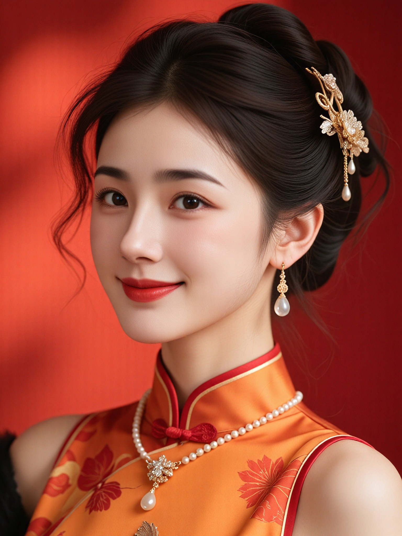 Red Wall Cheongsam Beauty image