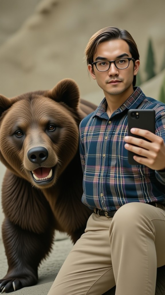 The strongest selfie artist on the surface: Dancing with a brown bear image