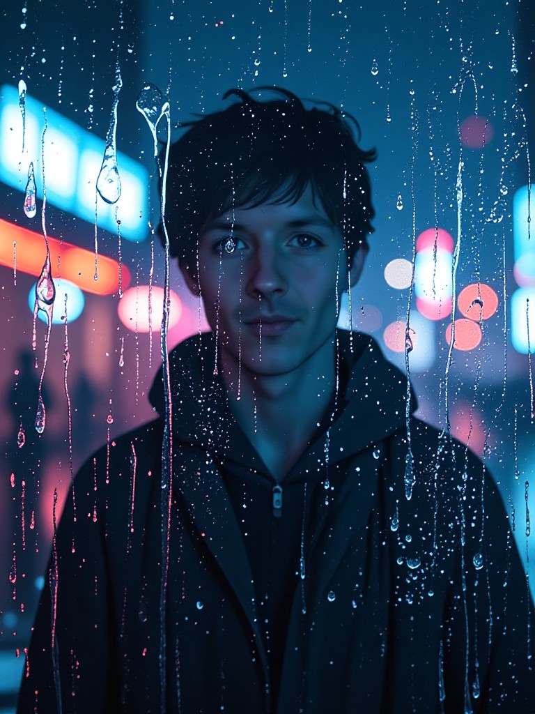 Close-up of fogged-up glass on a rainy night(remix) image