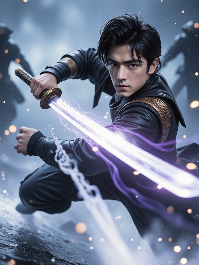 AI Animated Multi Story Version of "Shadow Slayer in the Rain: Swordsman's Purple Light Decision" image