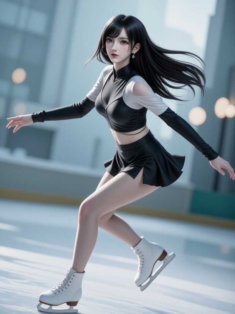 AI Animated multiple script version of "Ice Blade Flowing Light: Figure Skating Girl" image