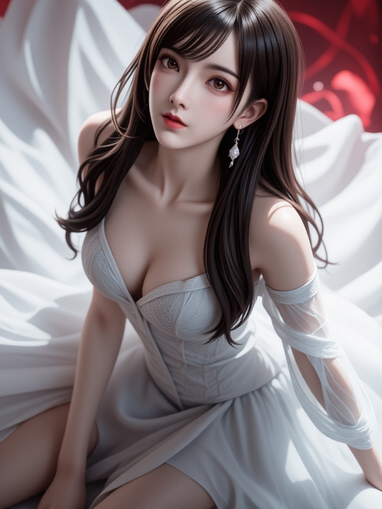 AI Animated multiple script version of 'Red Shadow White Cloth, Romantic Goddess' image