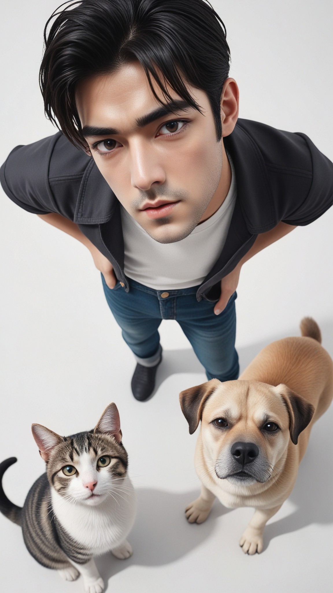 Cold Stare Man with His Pets image