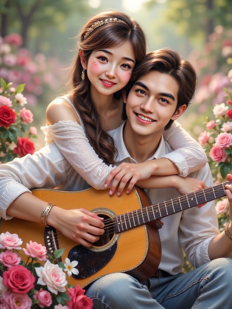 Valentine's Day Series 5- Qixi in front of flowers/ Qixi Festival: Talking to each other in front of flowers image