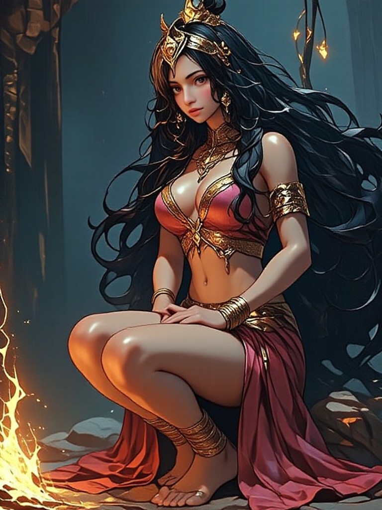 Anime hot girl by fire image