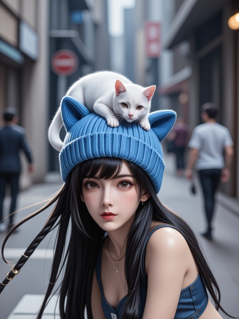 AI Animated multi script version of 'Street Cat Ear Girl' image