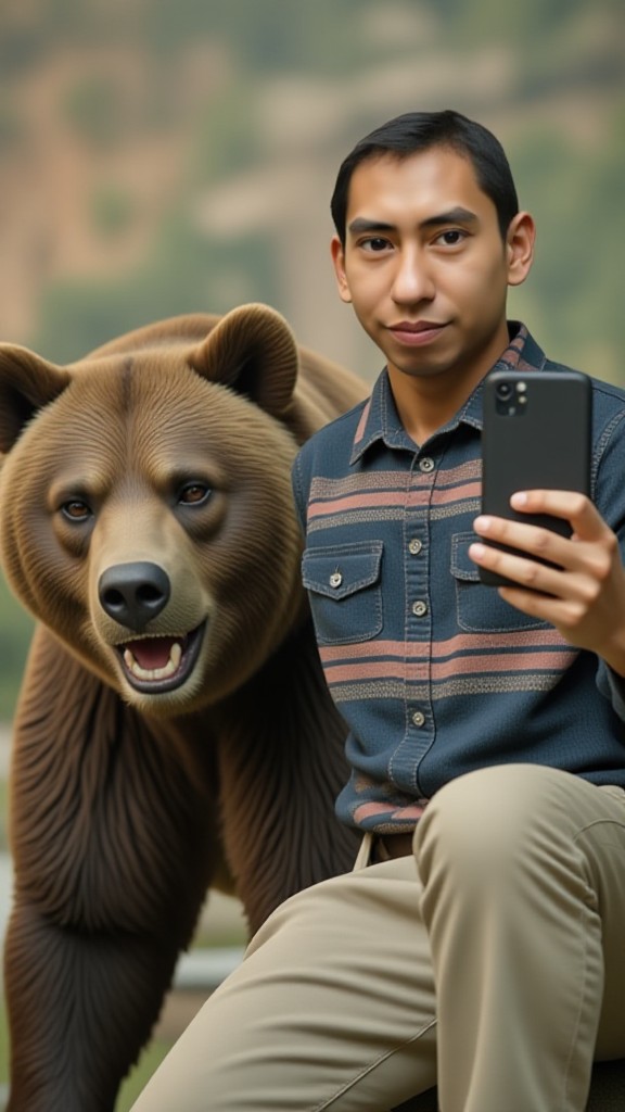 The strongest selfie artist on the surface: Dancing with a Brown Bear (remix) image