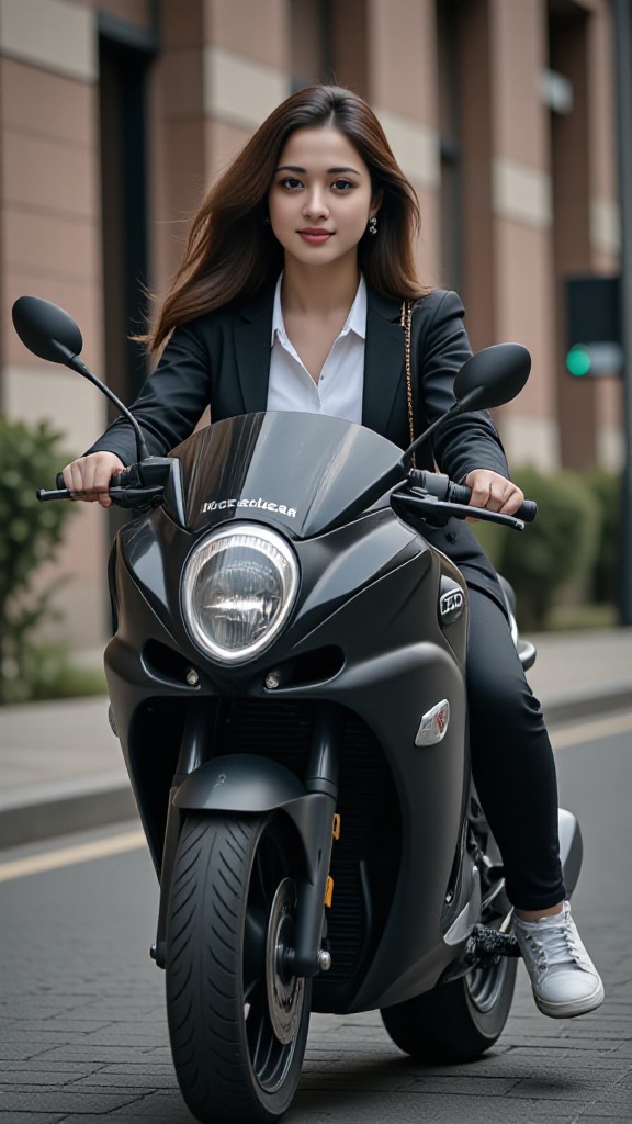   Beautiful girl riding a motorcycle  (remix) image