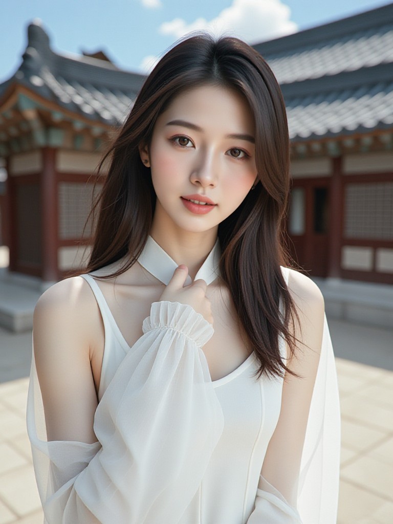Traditional Korean lined white shirt image