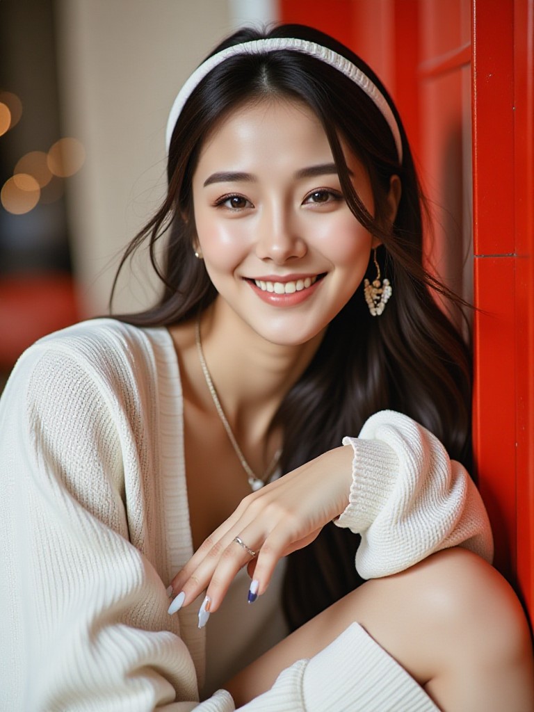 Leaning against the red wall image