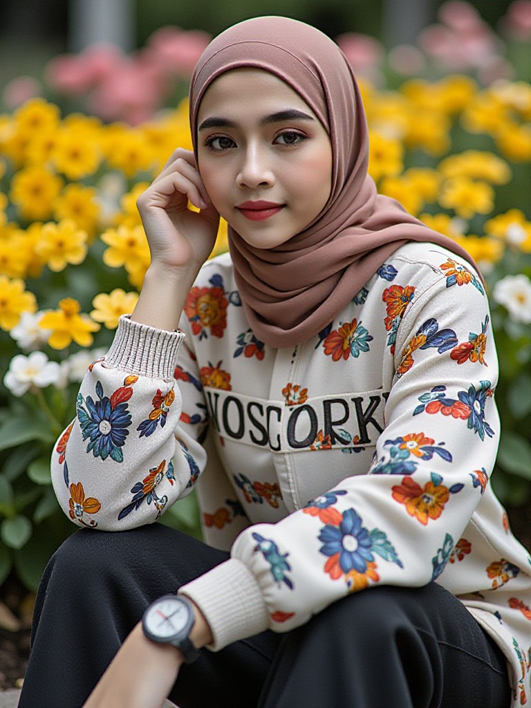 Hijab Girl in the Flower Garden (remix) image