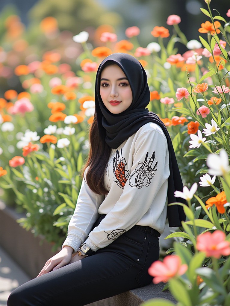 Hijab Girl in the Flower Garden (remix) image