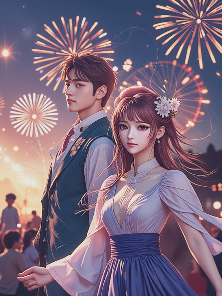 Couple in firework festival 💛💚🥰(remix) image
