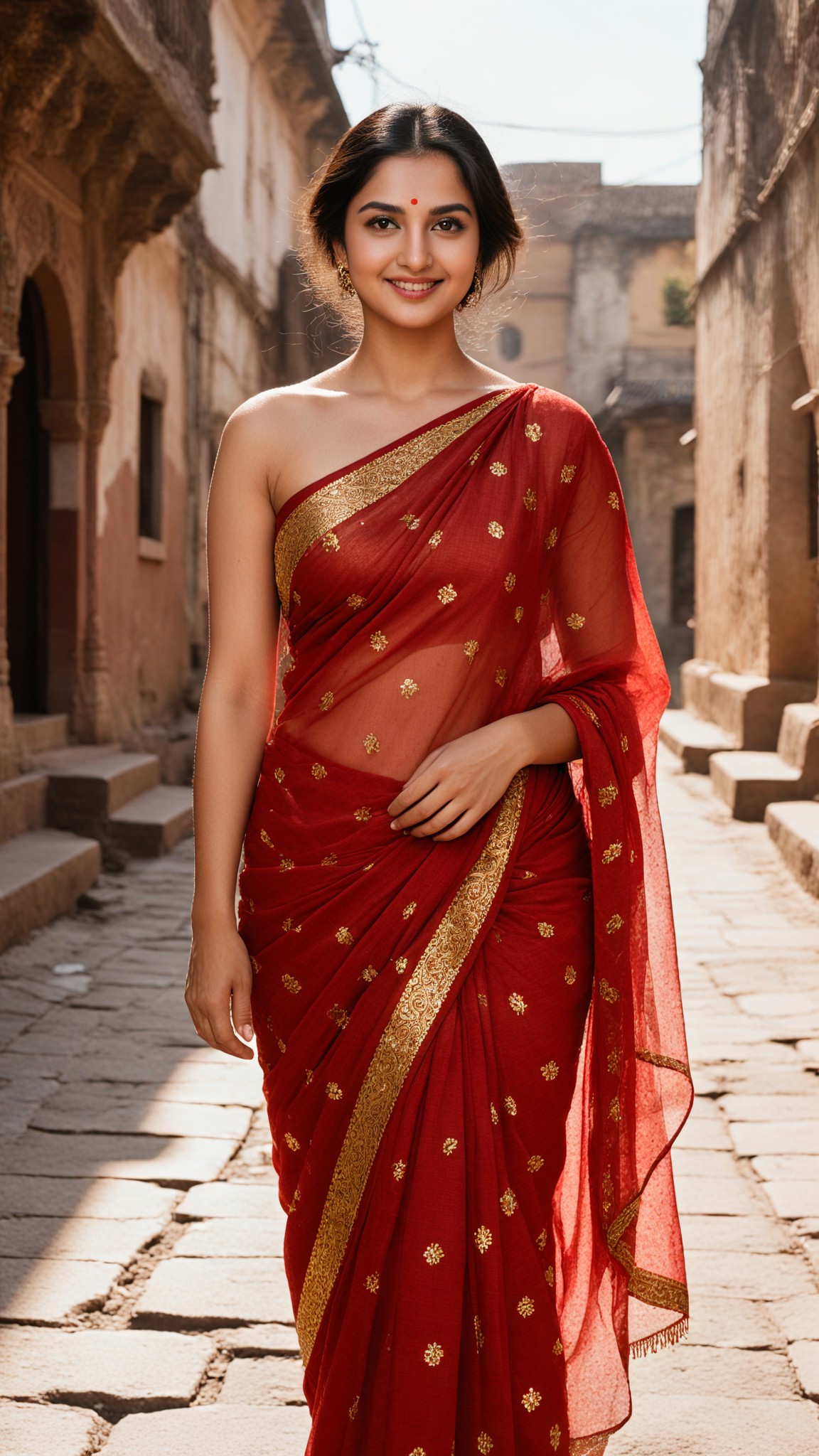 Golden and red saree - p1 image