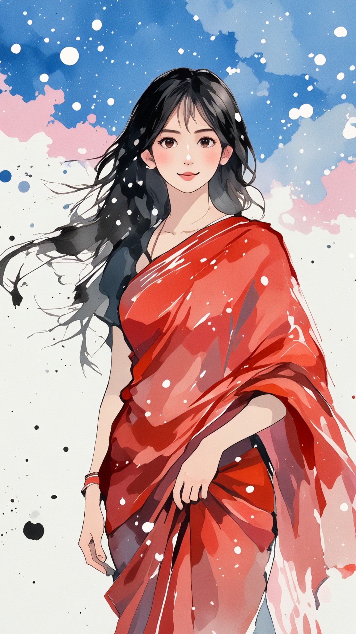 Watercolor red saree image