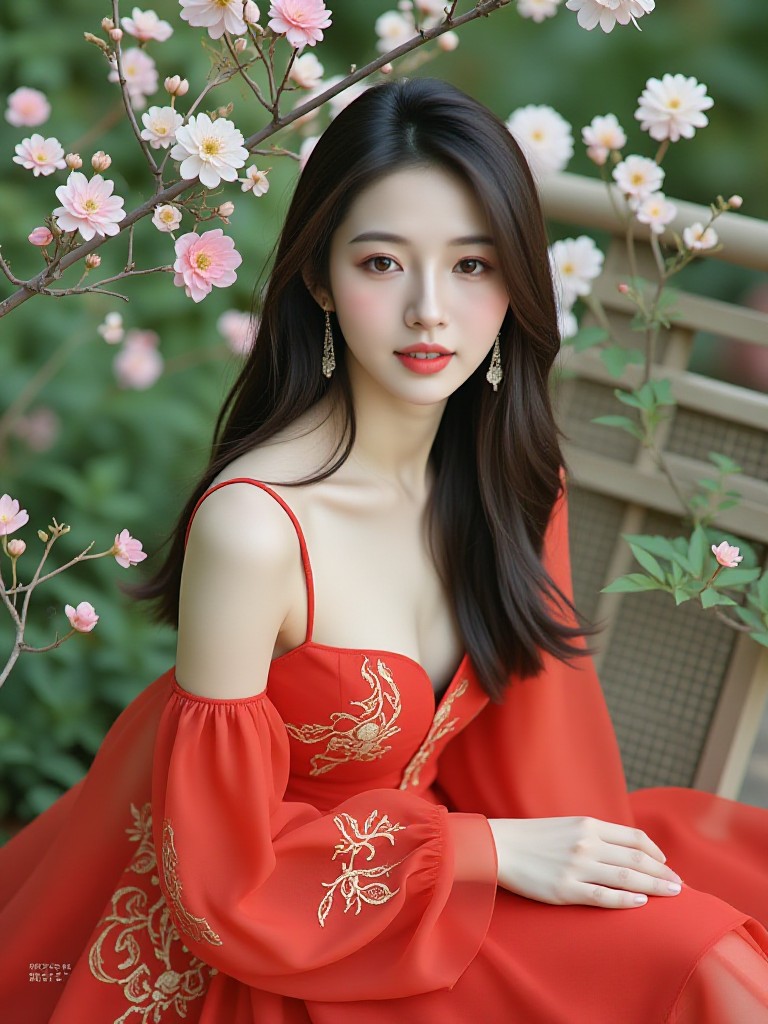 Red gold embroidered dress image