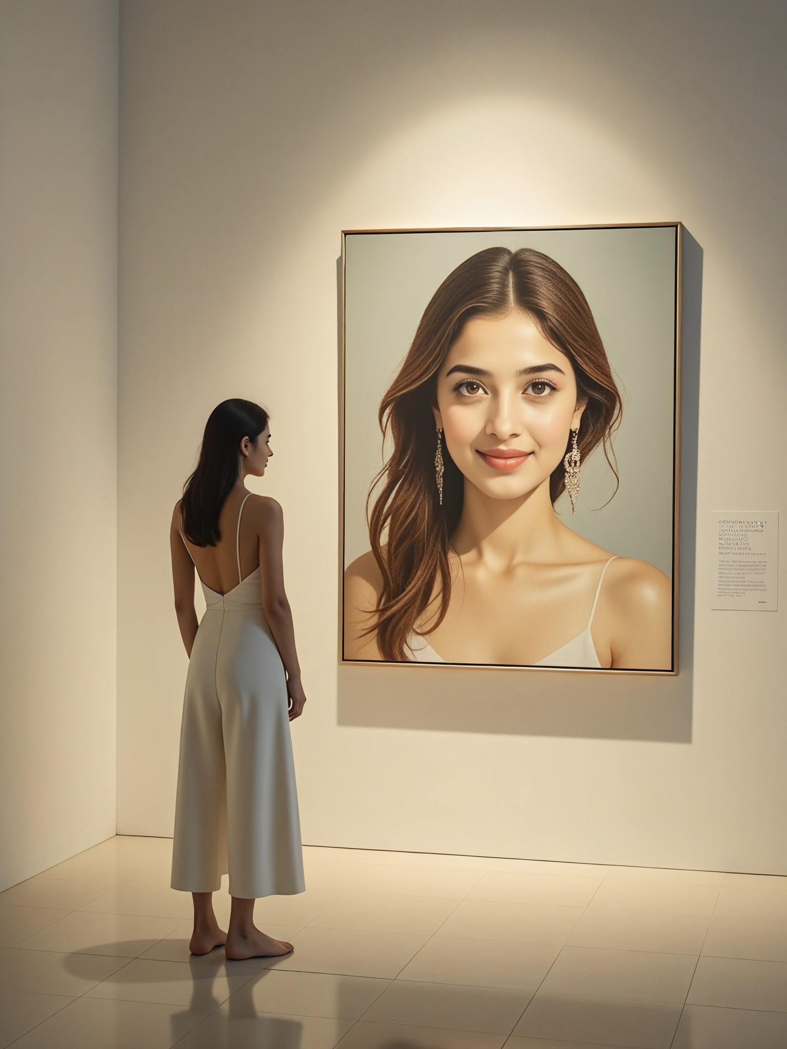 A lady looking at her own portrait image