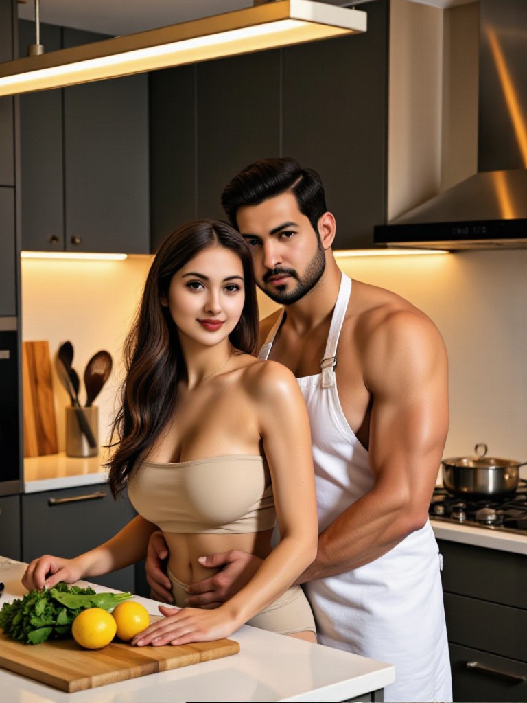 Passionate kiss in the kitchen image