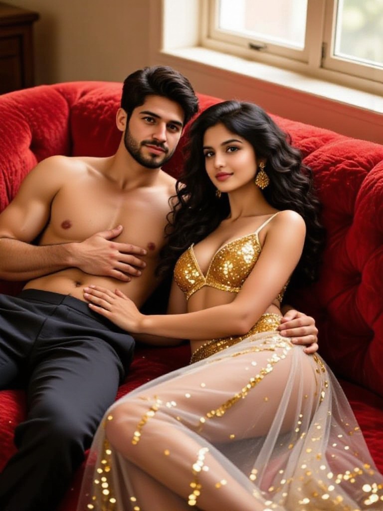 Passionate kiss on the sofa image