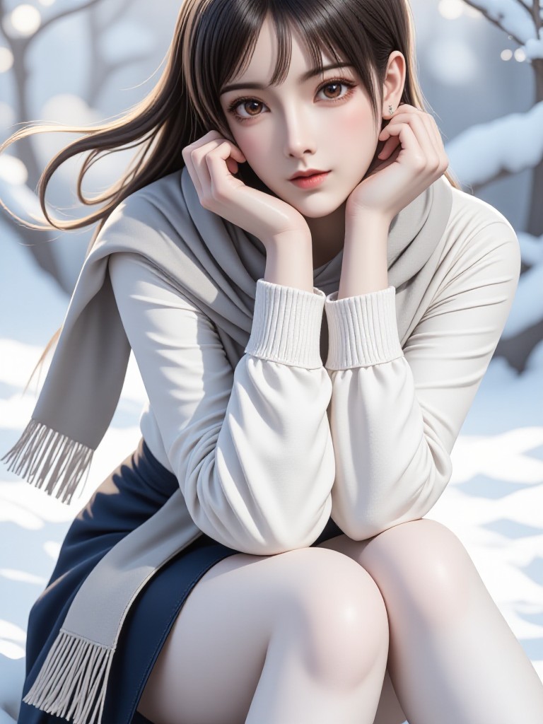 new AI Template animation [A beautiful woman looking into outer space from the snow somewhere on Earth] image