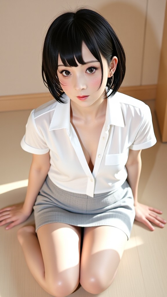 The woman sat on the ground, supporting herself with both hands image