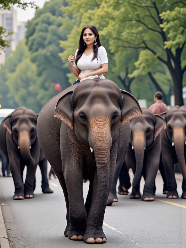 Riding by elephant image