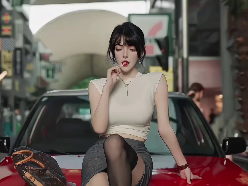 AI Face Changing Video - Fashion Showdown of Queen Interacting with Red Cars image