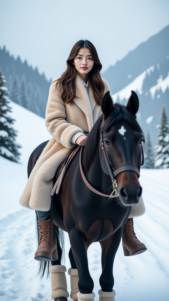 Riding horse in a snow image