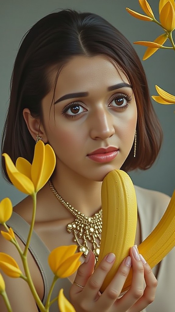 Women eating banana image