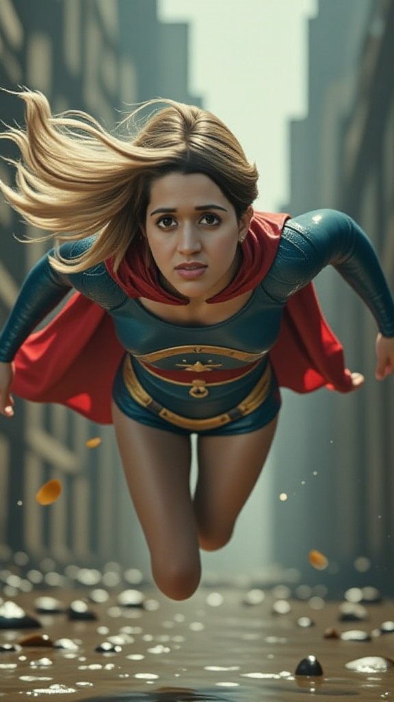 Super women fall down land image