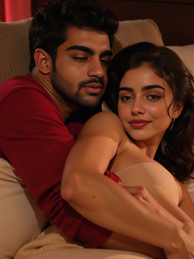 Passionate kiss in the bed image