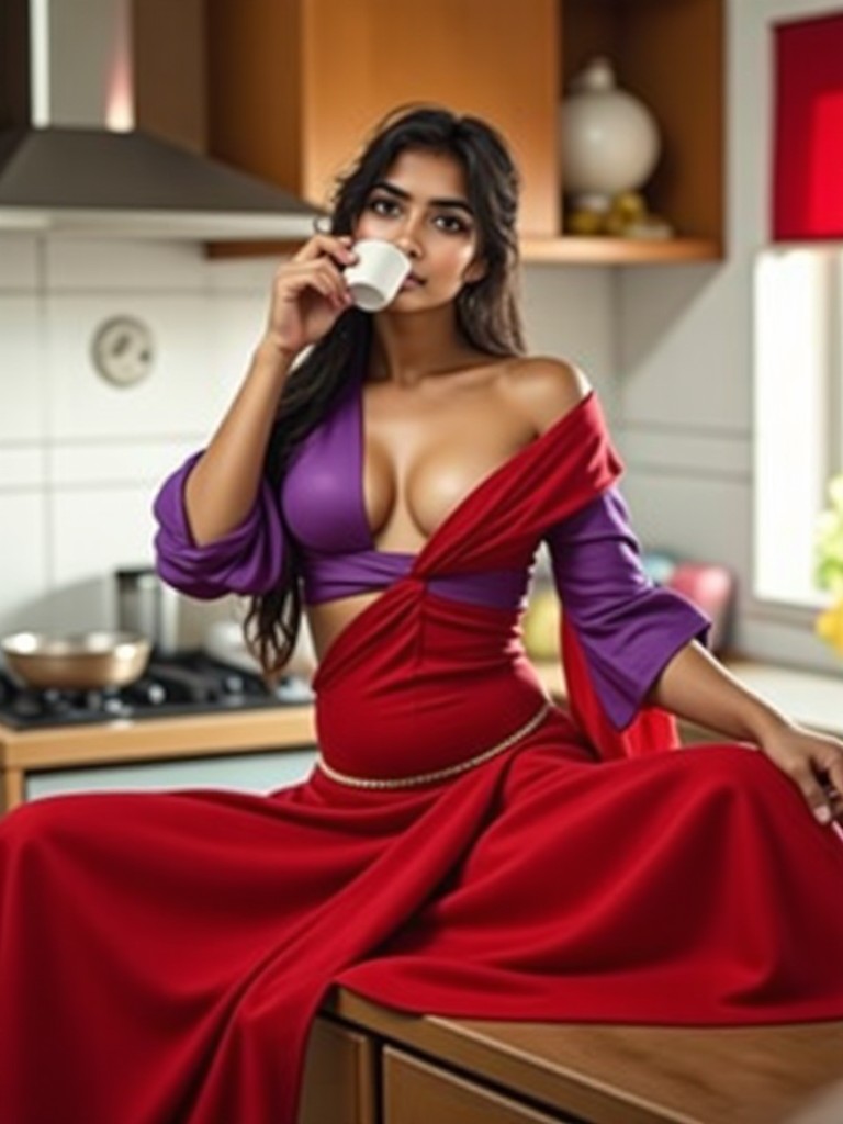 Sexy in saree drink milk image