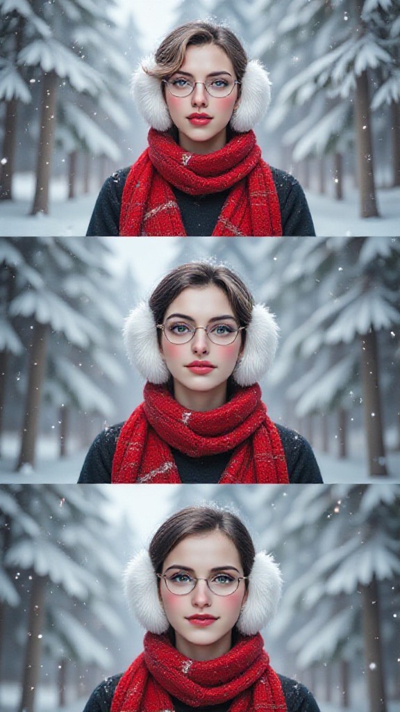 Three views of snow scenery image