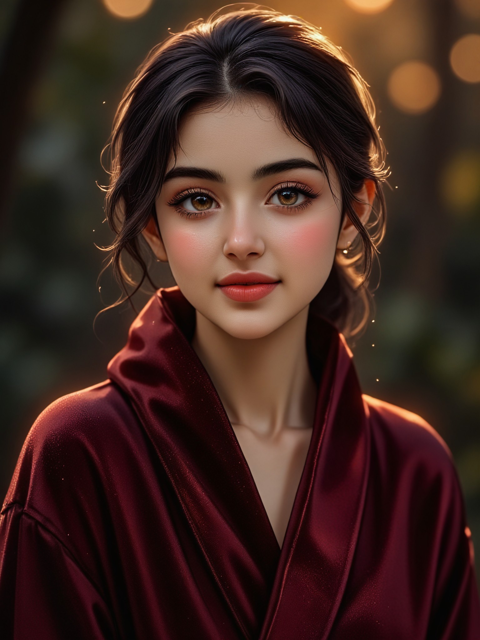 Wearing a Wine-red Silk Robe image