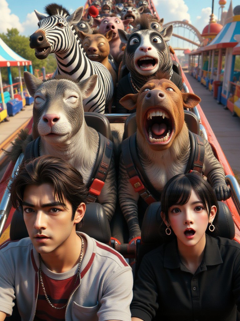 AI Interesting Animation - Amusement Park Psycho: From Portrait to Roller Coaster's Rapid Transformation image