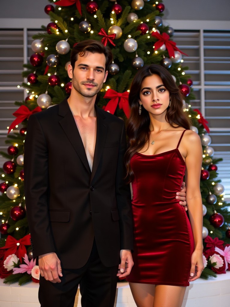 Hugs in front of the Christmas tree image