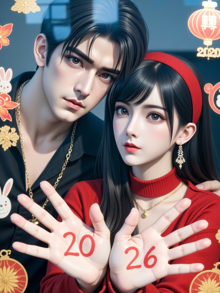 [AI Dynamic Double Couple Animation] New Year Window Scenery · Beautiful Realism image