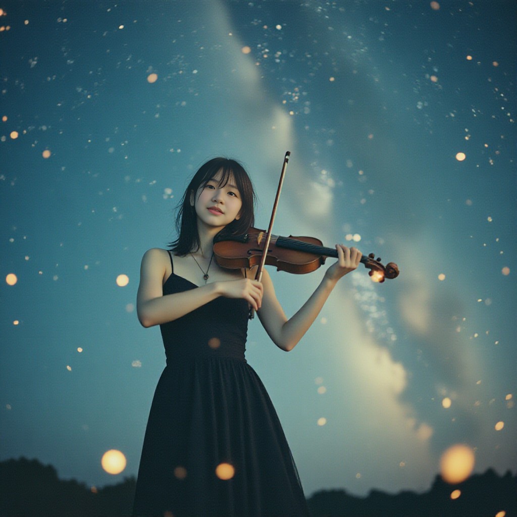 Playing violin under the starry sky image