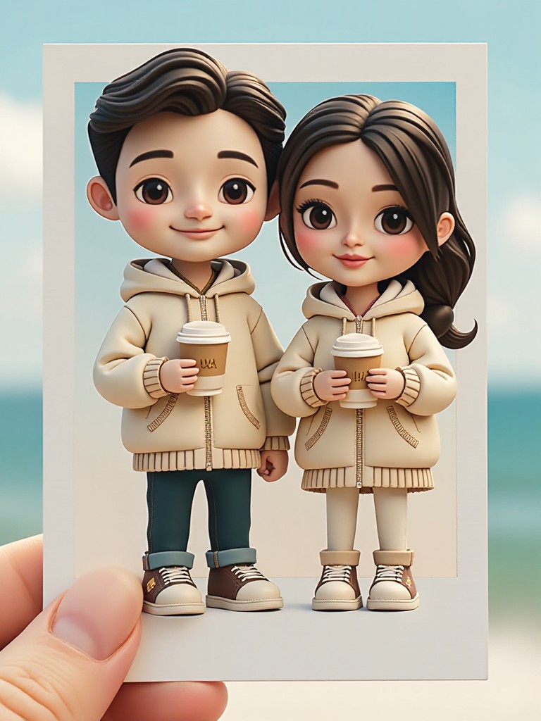 3D Milk Tea Drinking Figurine | Couple Photo image