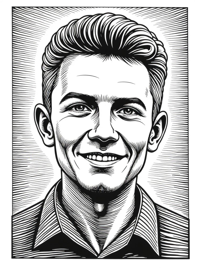 Classic Black & White Linocut image