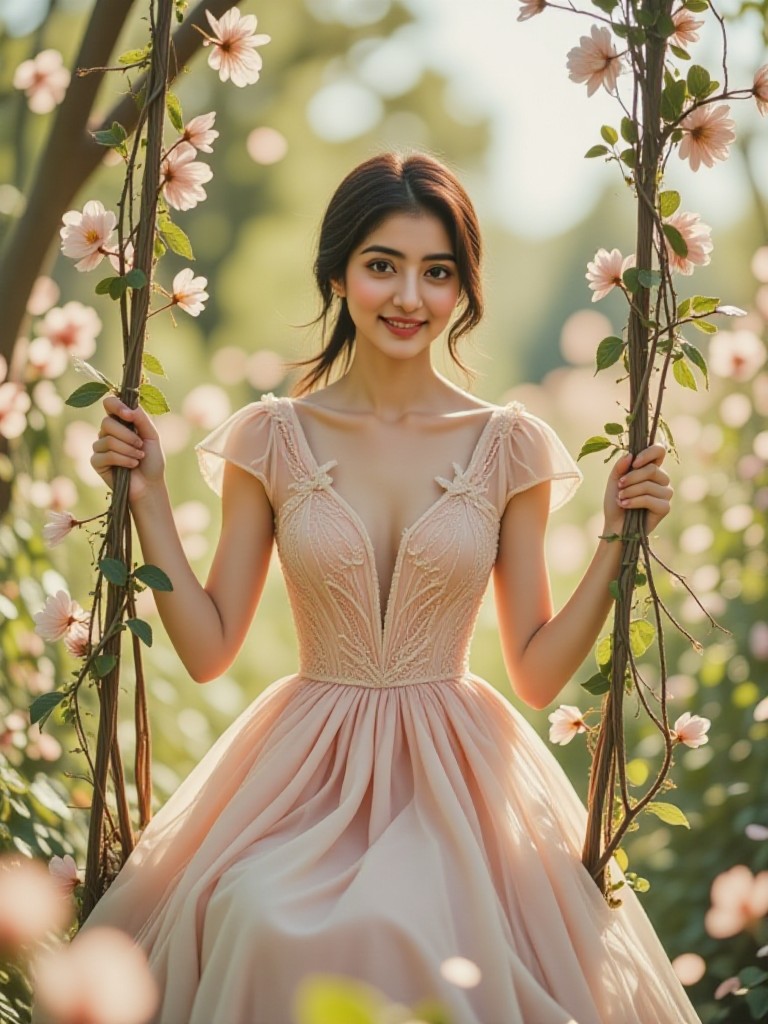The swing in the dreamlike garden image