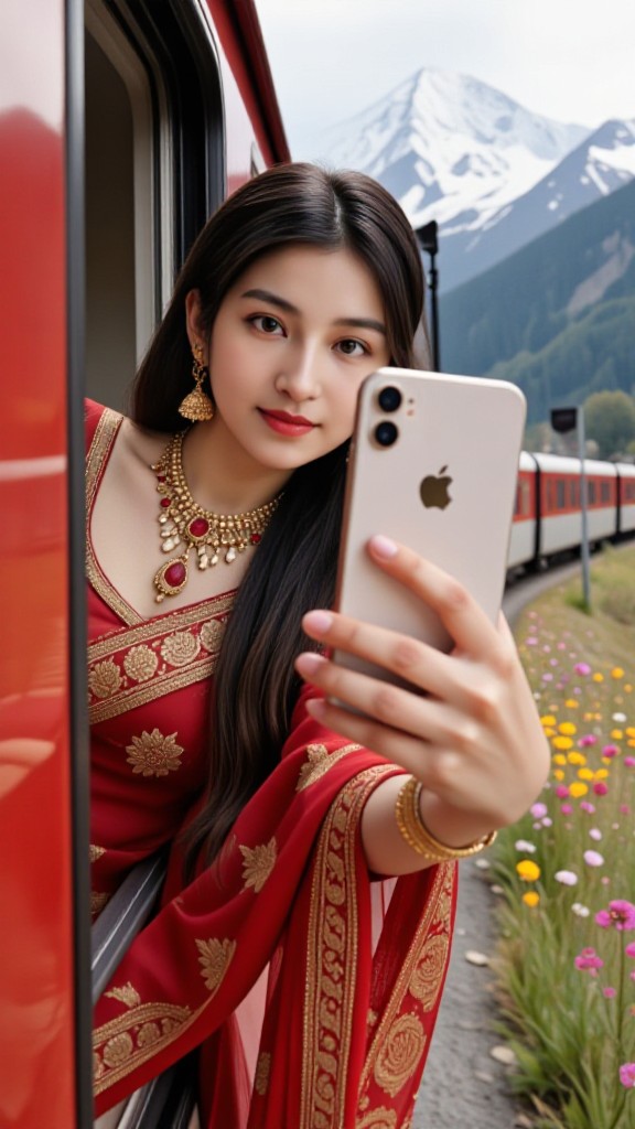Taking photos on a train image