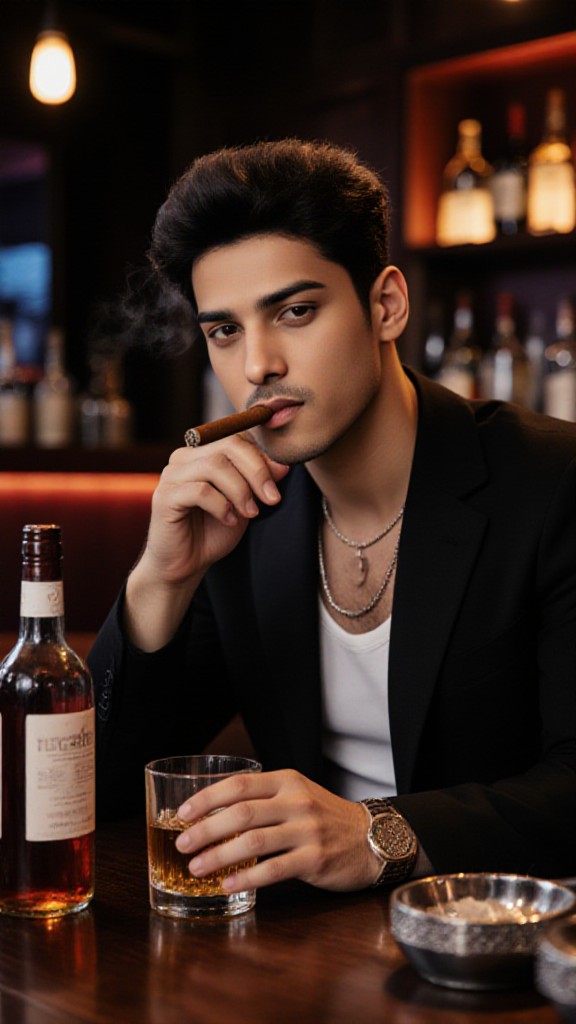 A melancholic young man in a bar image