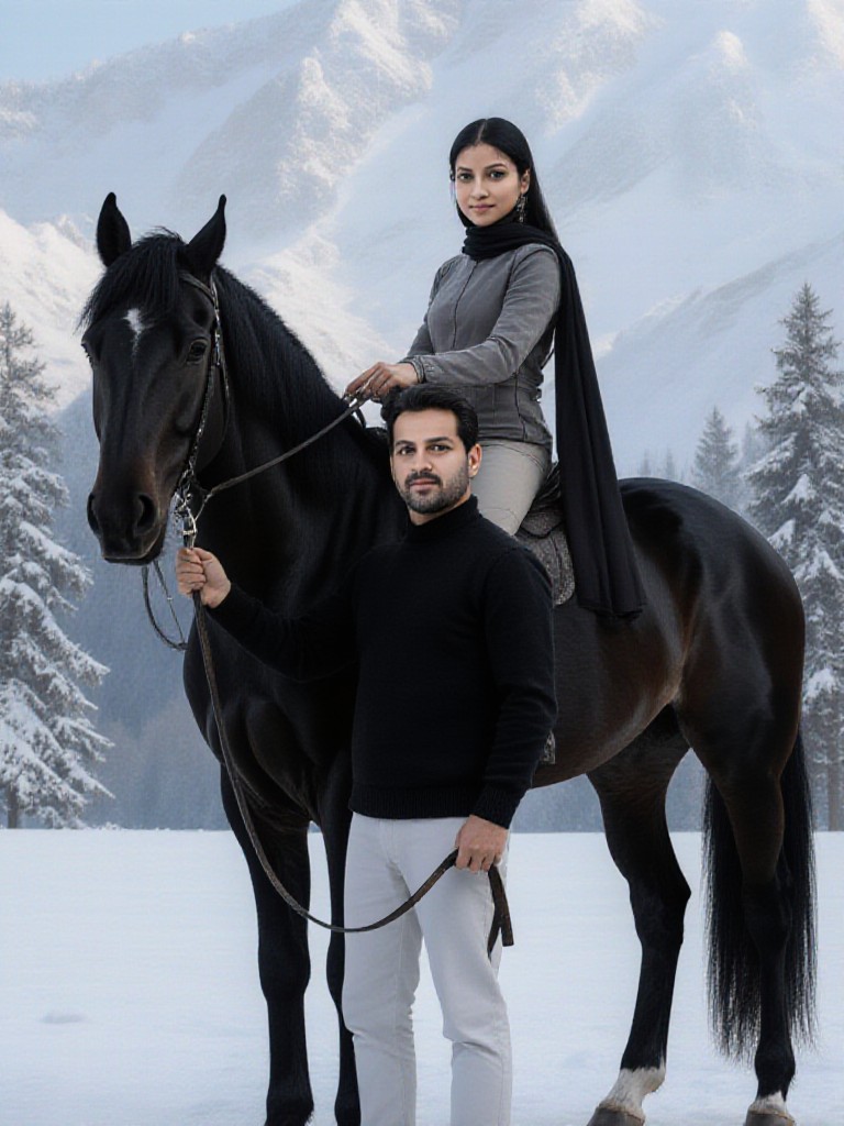 Horse riding in the snow image