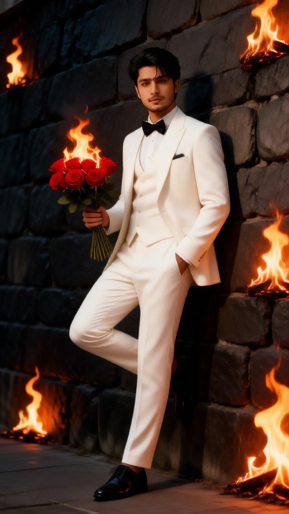 Red roses and a white suit image