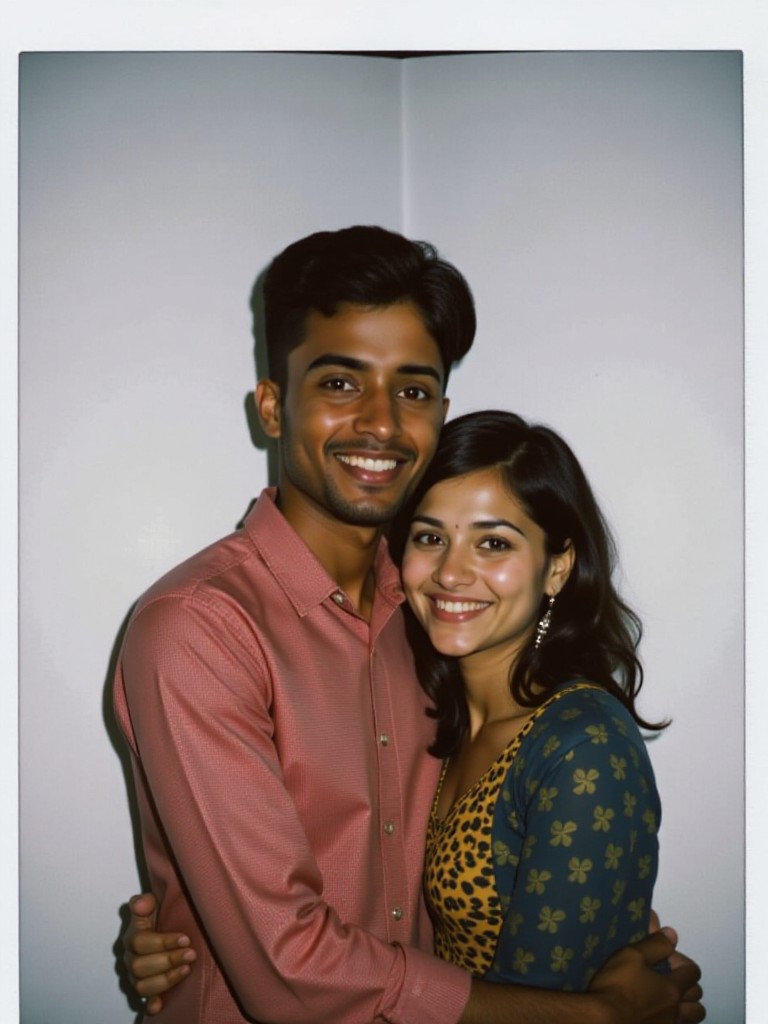 A couple hugging in Polaroid style image